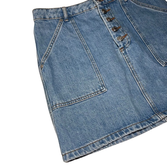 Topshop Denim Skirt Blue Button Front Closure Pockets Cotton Size 6 90s Y2K Boho - Picture 3 of 16